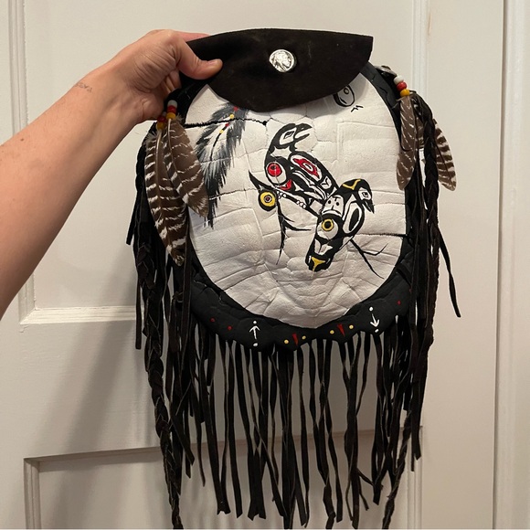 Vintage Native American Turtle Shell Suede shoulder bag purse - Picture 7 of 10